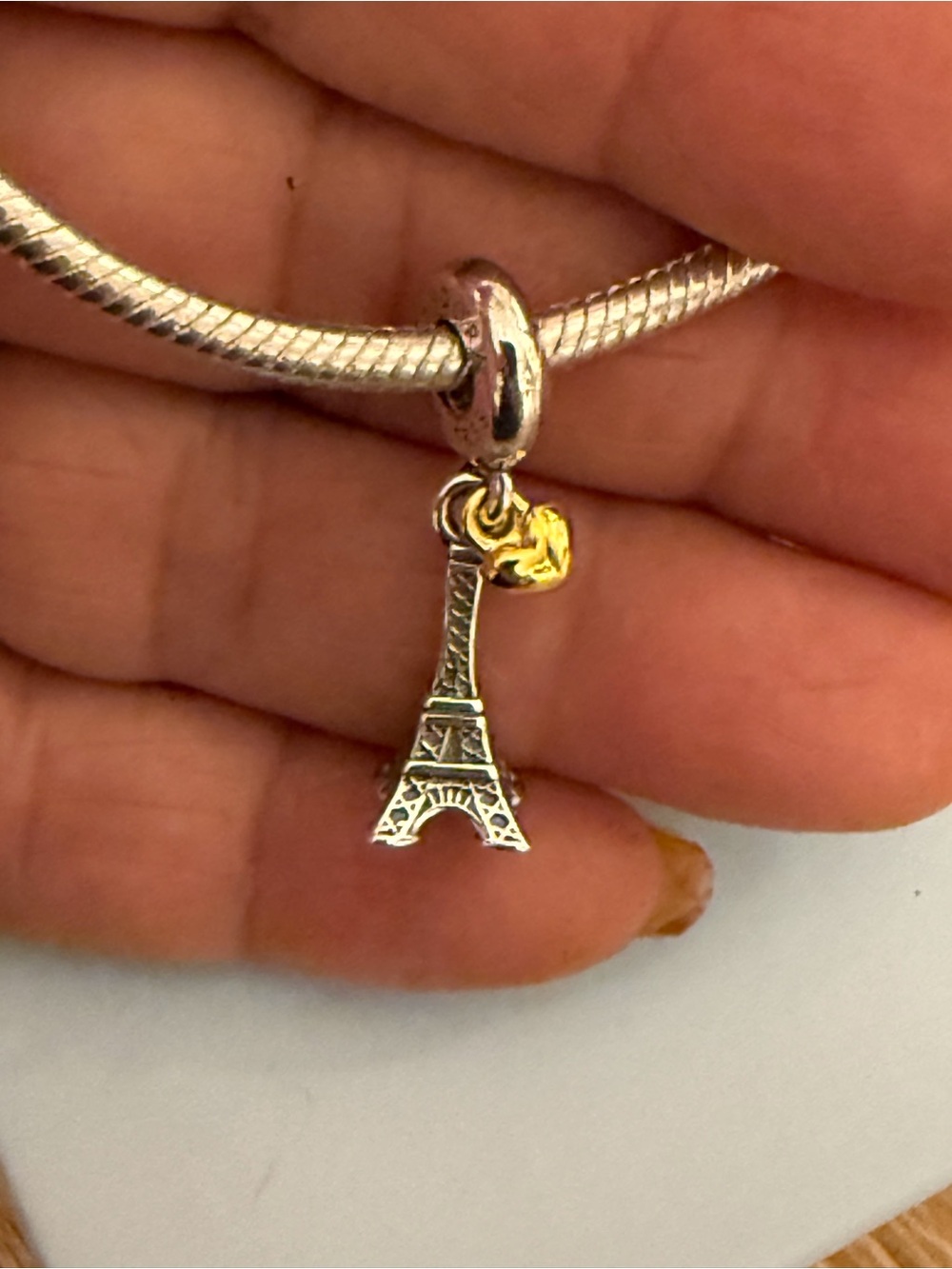 Sterling Silver Eiffel Tower Charm Pendant with Gold Accent